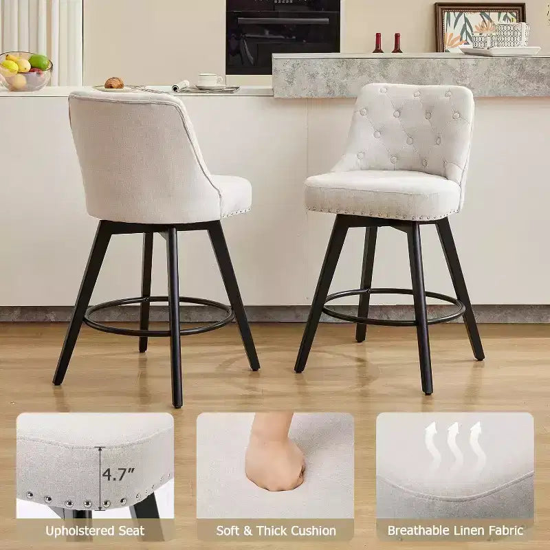Chaises de salle à manger en bois Tabourets de bar pivotants modernes avec dossier et pieds en bois, Tabourets de bar rembourrés Chaise de bar pour îlot de cuisine Bar à domicile