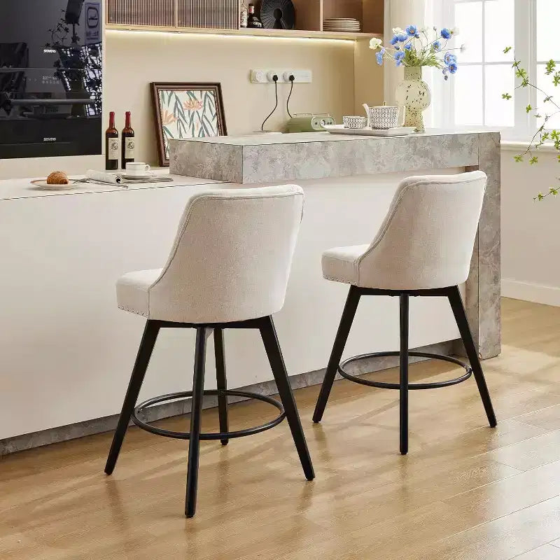 Chaises de salle à manger en bois Tabourets de bar pivotants modernes avec dossier et pieds en bois, Tabourets de bar rembourrés Chaise de bar pour îlot de cuisine Bar à domicile