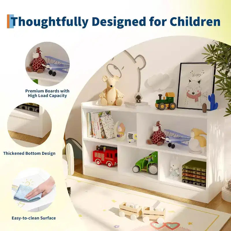 Organisateur de rangement de jouets en bois, rangement à 5 compartiments pour salle de classe pour organiser livres et jouets, étagère simple pour salle de jeux