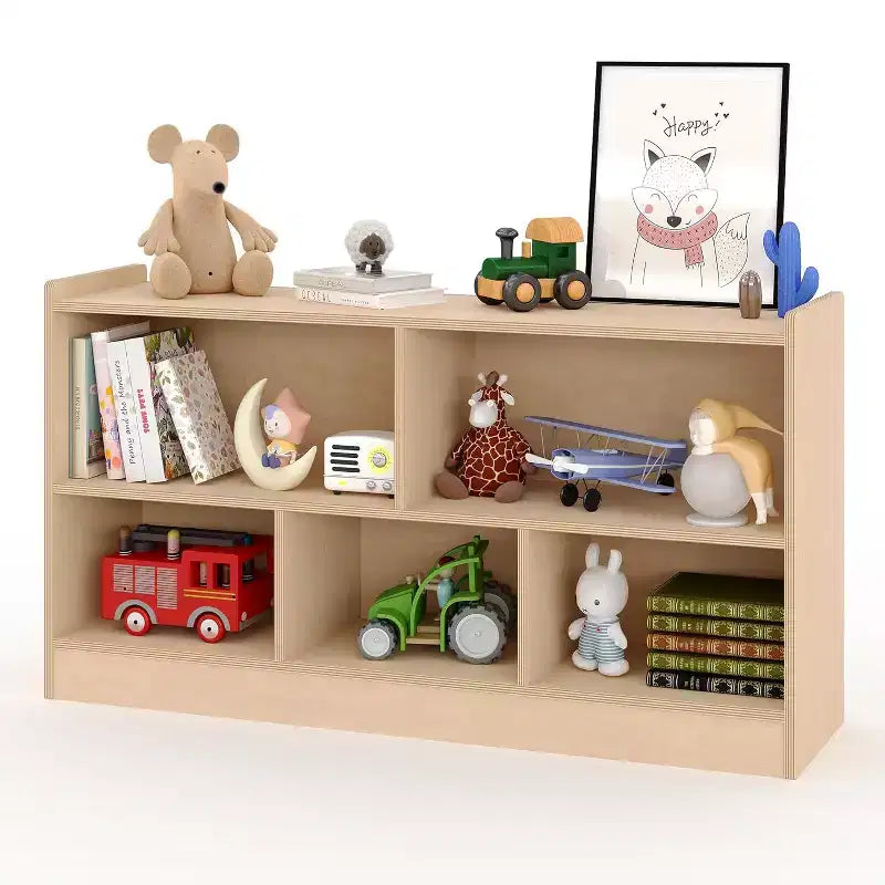 Organisateur de rangement de jouets en bois, rangement à 5 compartiments pour salle de classe pour organiser livres et jouets, étagère simple pour salle de jeux