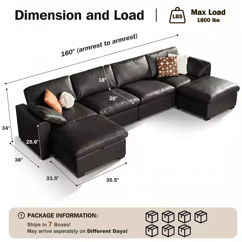 Grand canapé modulable pour salon, canapé confortable en plumes avec assise large et profonde, structure en bois massif, assemblage sans outils