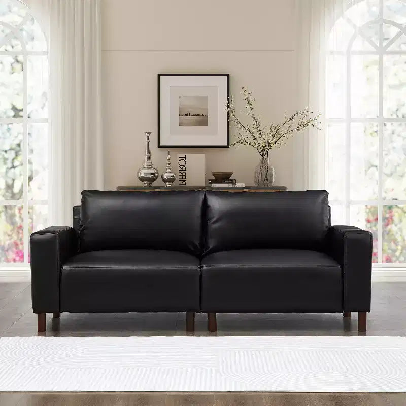 Causeuse rembourrée en similicuir de style moderne du milieu du siècle, 78,5