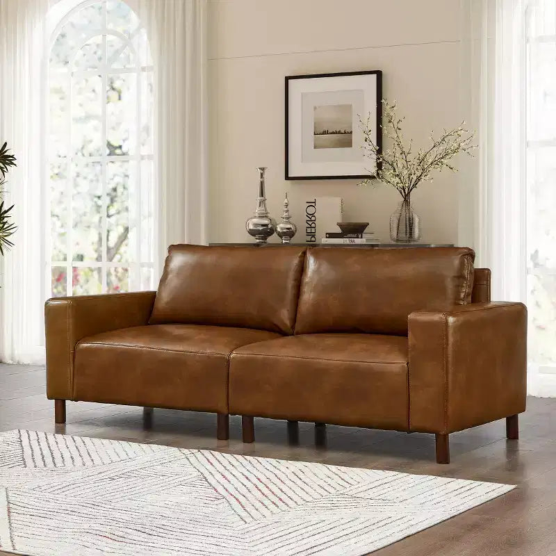 Causeuse rembourrée en similicuir de style moderne du milieu du siècle, 78,5