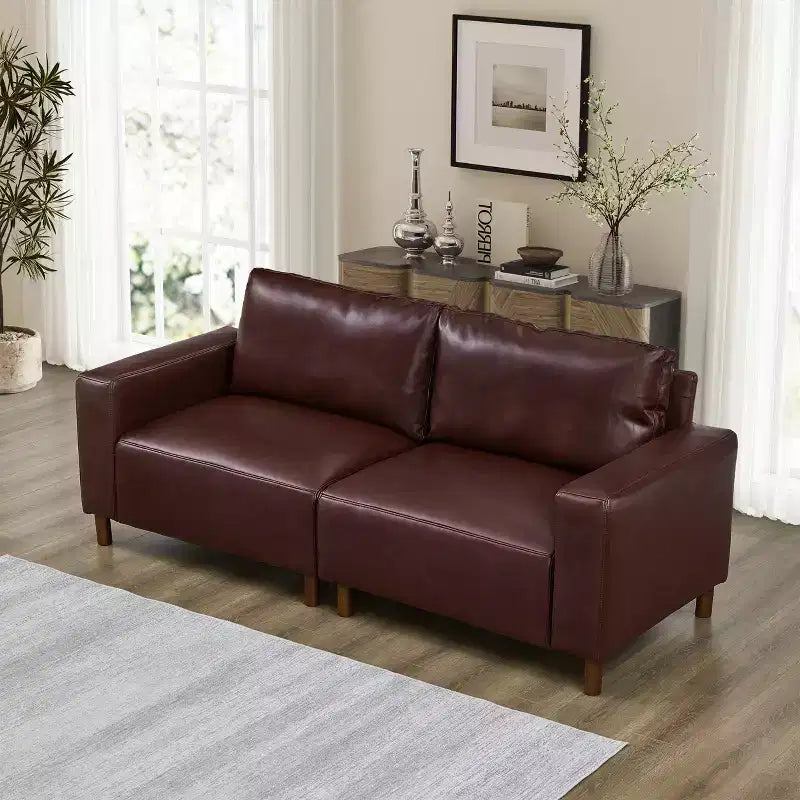 Causeuse rembourrée en similicuir de style moderne du milieu du siècle, 78,5