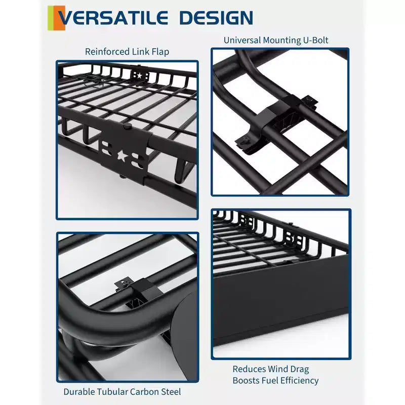 Panier de toit robuste en acier, capacité de 90 kg, grand porte-bagages pour VUS, voitures, camions