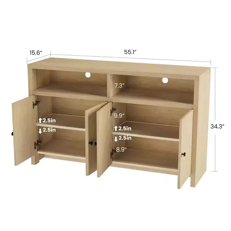 55" Buffet de ferme à 4 portes avec étagères réglables pour cuisine, salle à manger et salon