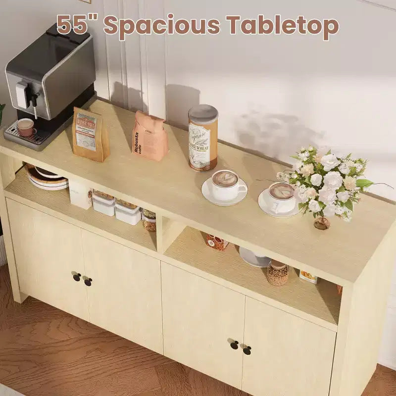 55" Buffet de ferme à 4 portes avec étagères réglables pour cuisine, salle à manger et salon