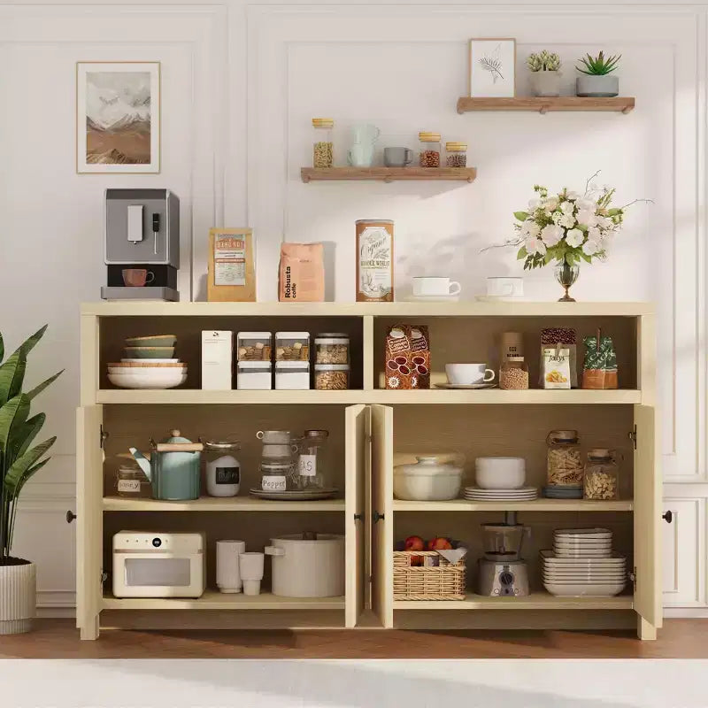 55" Buffet de ferme à 4 portes avec étagères réglables pour cuisine, salle à manger et salon