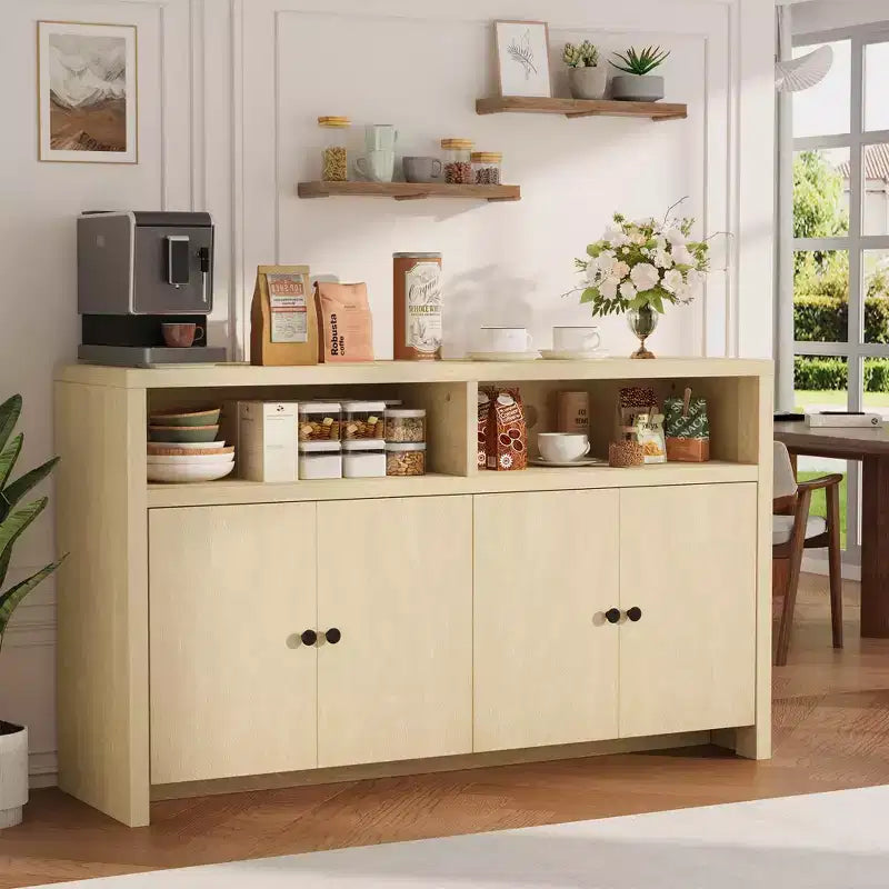 55" Buffet de ferme à 4 portes avec étagères réglables pour cuisine, salle à manger et salon