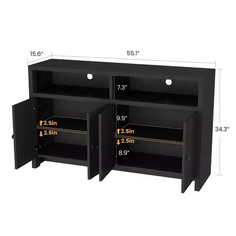 55" Buffet de ferme à 4 portes avec étagères réglables pour cuisine, salle à manger et salon