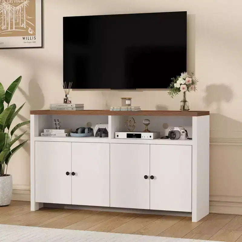 55" Buffet de ferme à 4 portes avec étagères réglables pour cuisine, salle à manger et salon