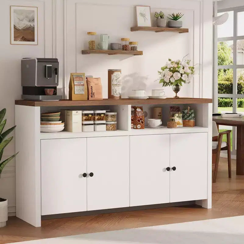 55" Buffet de ferme à 4 portes avec étagères réglables pour cuisine, salle à manger et salon