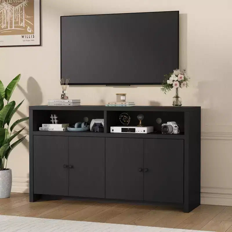 55" Buffet de ferme à 4 portes avec étagères réglables pour cuisine, salle à manger et salon