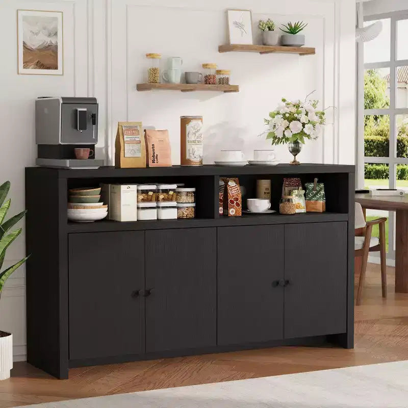 55" Buffet de ferme à 4 portes avec étagères réglables pour cuisine, salle à manger et salon