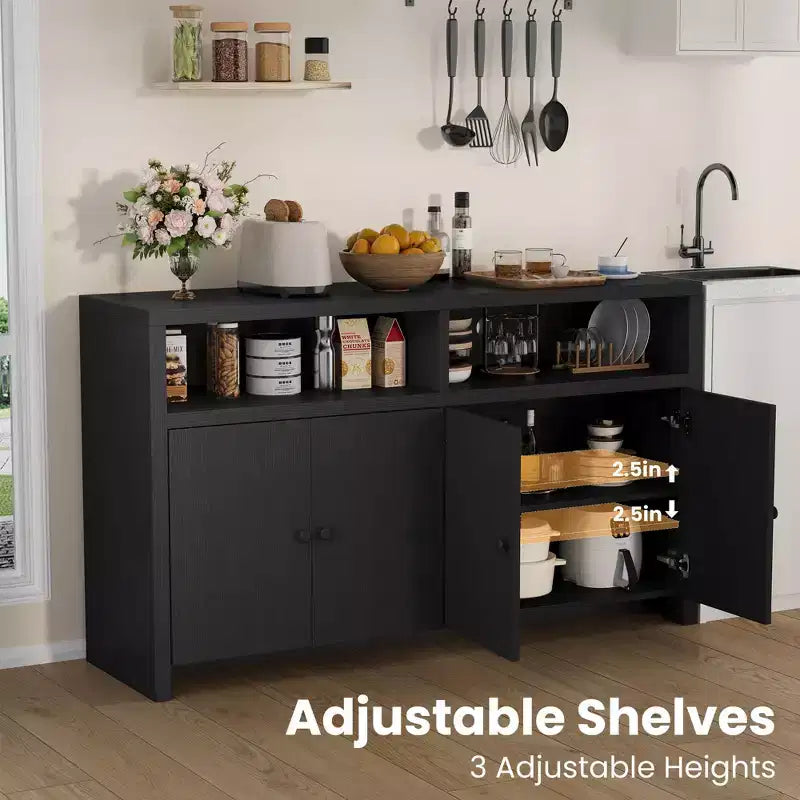 55" Buffet de ferme à 4 portes avec étagères réglables pour cuisine, salle à manger et salon