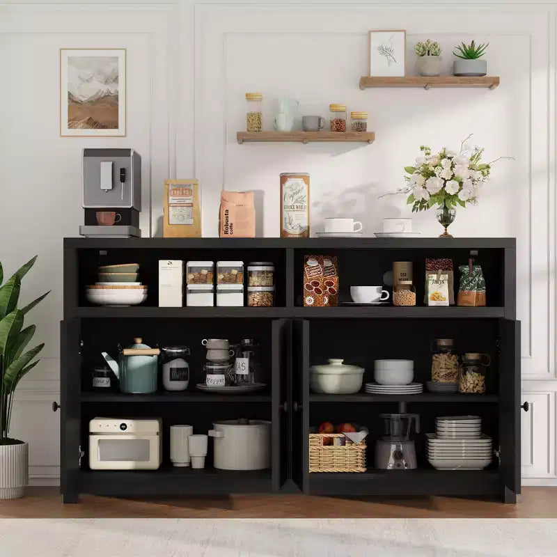 55" Buffet de ferme à 4 portes avec étagères réglables pour cuisine, salle à manger et salon