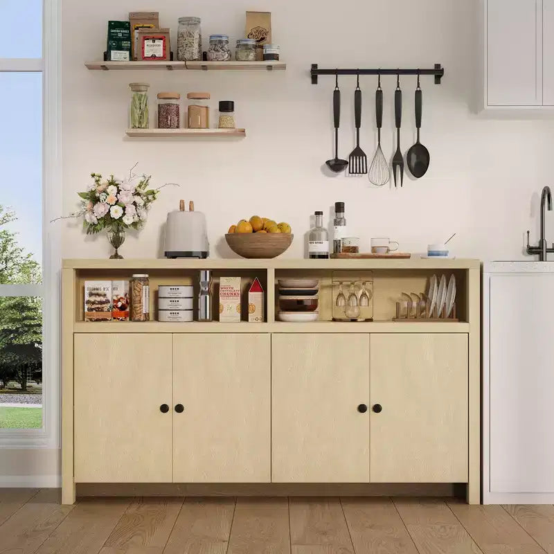 55" Buffet de ferme à 4 portes avec étagères réglables pour cuisine, salle à manger et salon