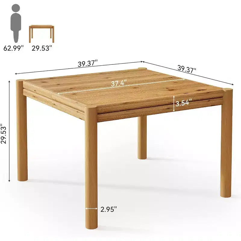 Table à manger carrée en bois massif de 100 cm pour 4 personnes, table de cuisine de style campagnard pour salle à manger, cuisine, salon, assemblage facile