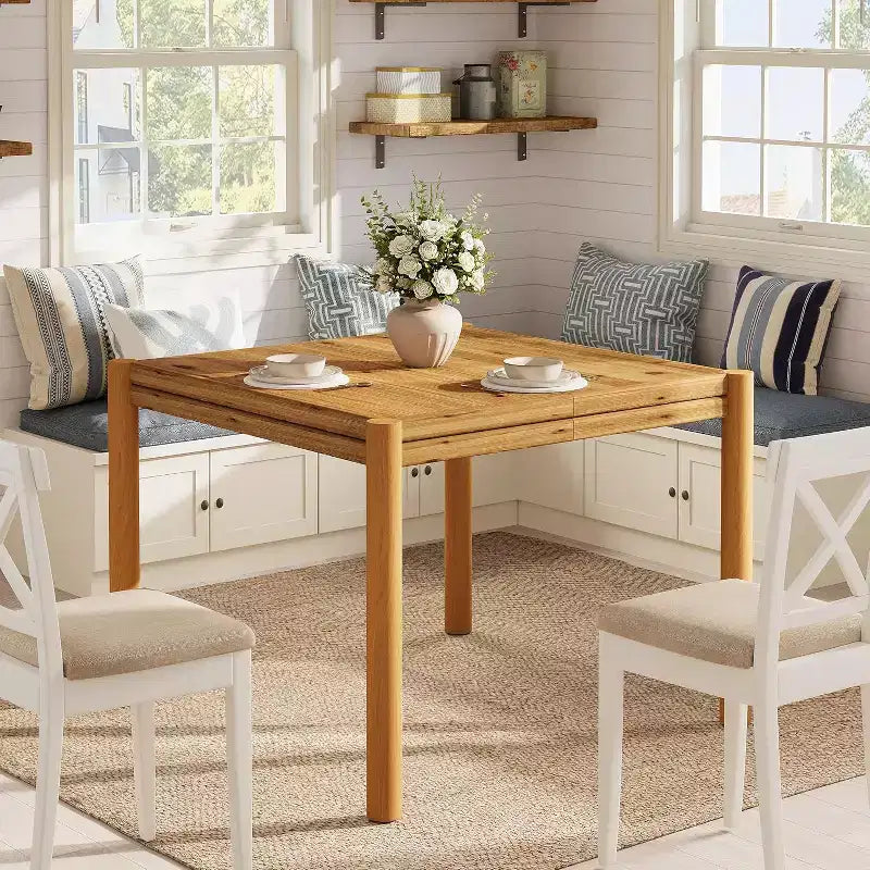 Table à manger carrée en bois massif de 100 cm pour 4 personnes, table de cuisine de style campagnard pour salle à manger, cuisine, salon, assemblage facile