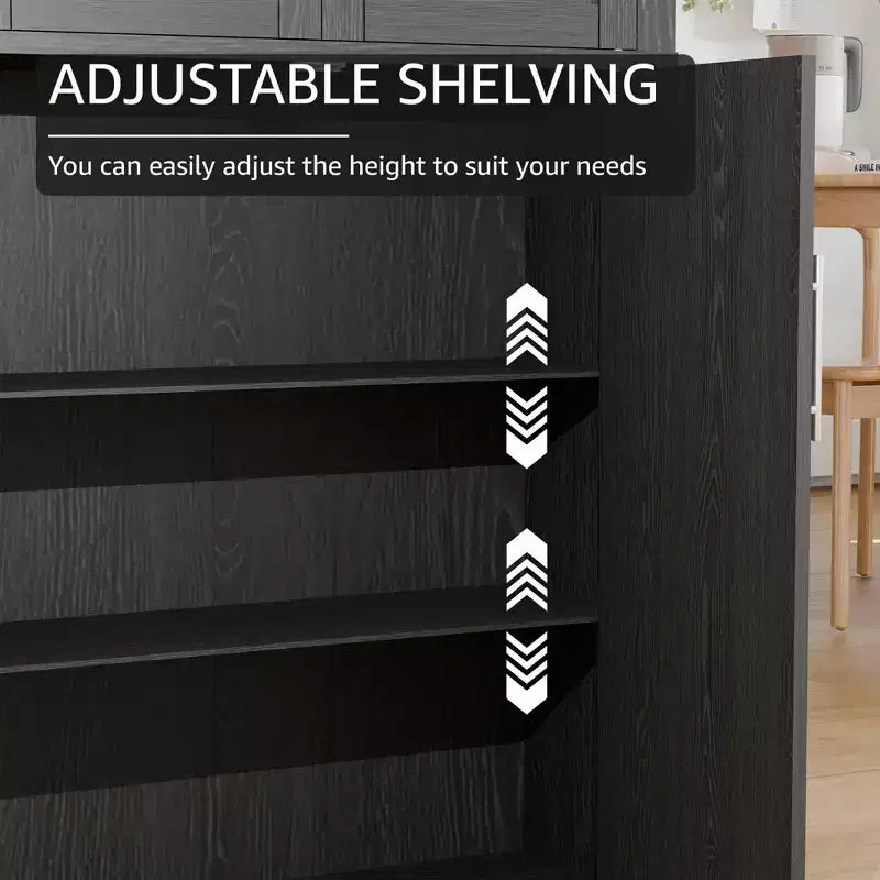 Meuble de rangement autoportant 67x28x15 pouces, en bois blanc, 4 portes, avec portes en bois massif pour salon de maison