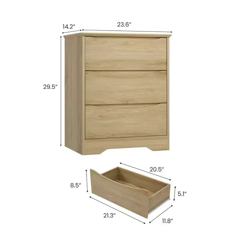Commode moderne à 3 tiroirs spacieux 60x36x75 cm, poignées invisibles pour chambre et salon