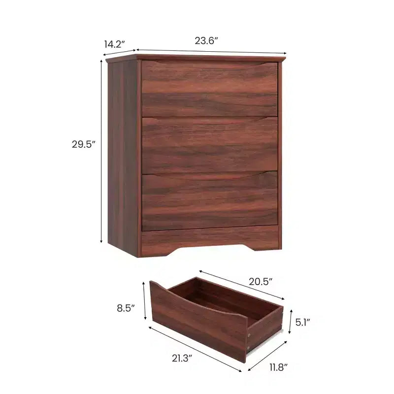 Commode moderne à 3 tiroirs spacieux 60x36x75 cm, poignées invisibles pour chambre et salon