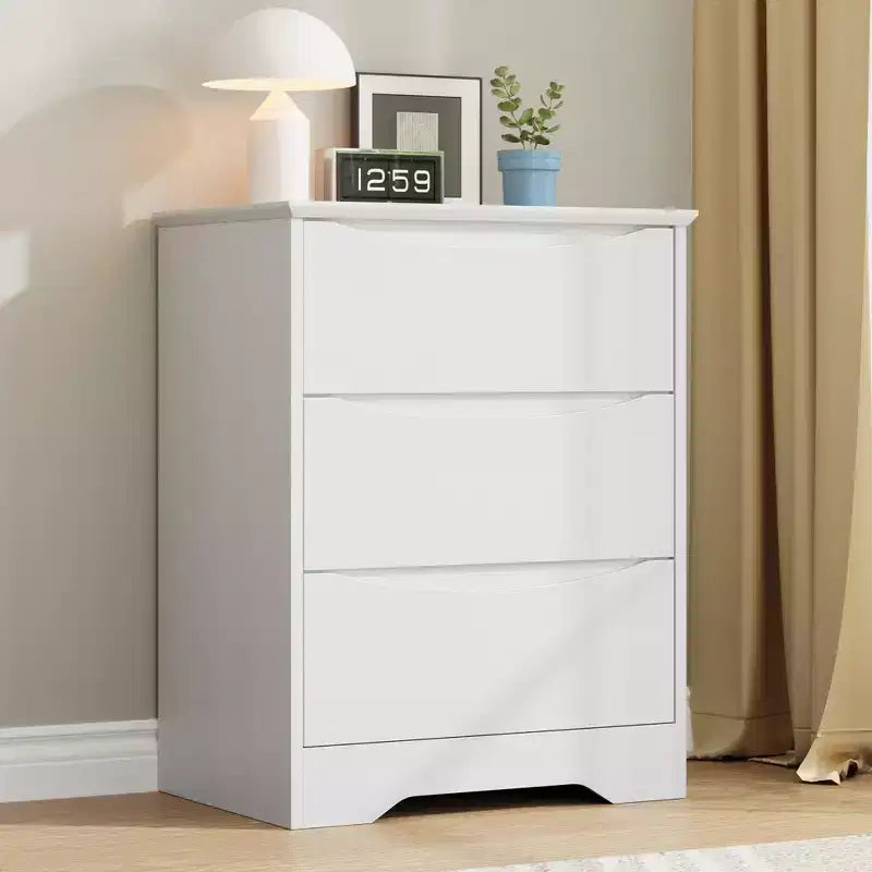 Commode moderne à 3 tiroirs spacieux 60x36x75 cm, poignées invisibles pour chambre et salon