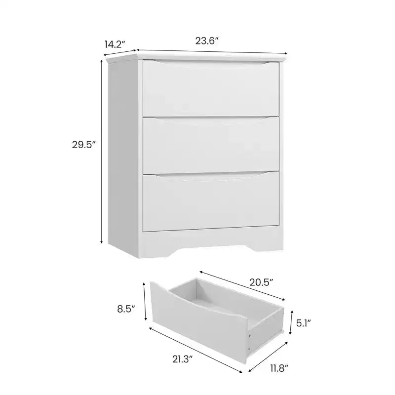 Commode moderne à 3 tiroirs spacieux 60x36x75 cm, poignées invisibles pour chambre et salon