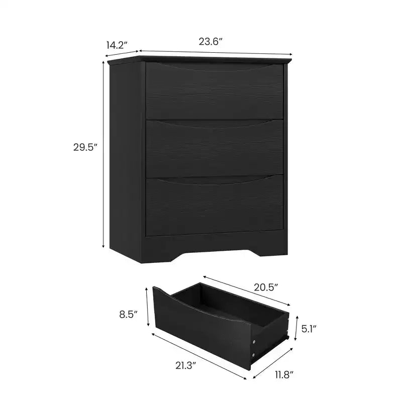 Commode moderne à 3 tiroirs spacieux 60x36x75 cm, poignées invisibles pour chambre et salon