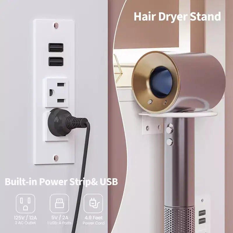 Coiffeuse avec miroir et lumières, Petite coiffeuse de maquillage avec 2 tiroirs et prise de courant, 3 modes d'éclairage, Luminosité réglable pour chambre à coucher