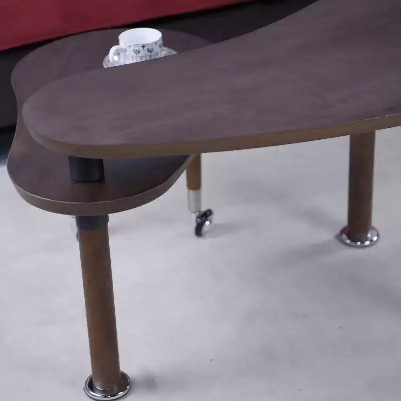 Table basse de salon moderne avec pieds en bois massif et rallonge coulissante
