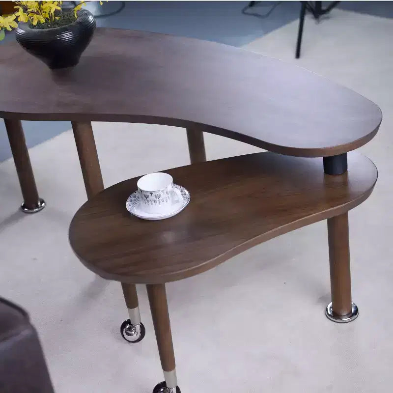 Table basse de salon moderne avec pieds en bois massif et rallonge coulissante