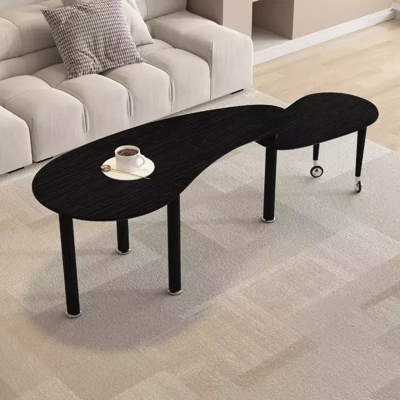 Table basse de salon moderne avec pieds en bois massif et rallonge coulissante