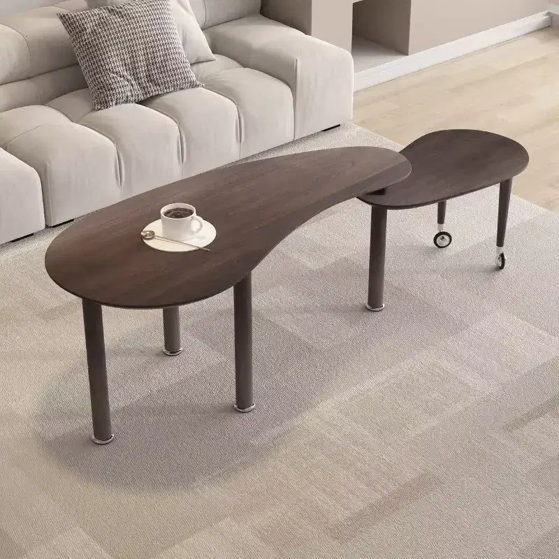 Table basse de salon moderne avec pieds en bois massif et rallonge coulissante