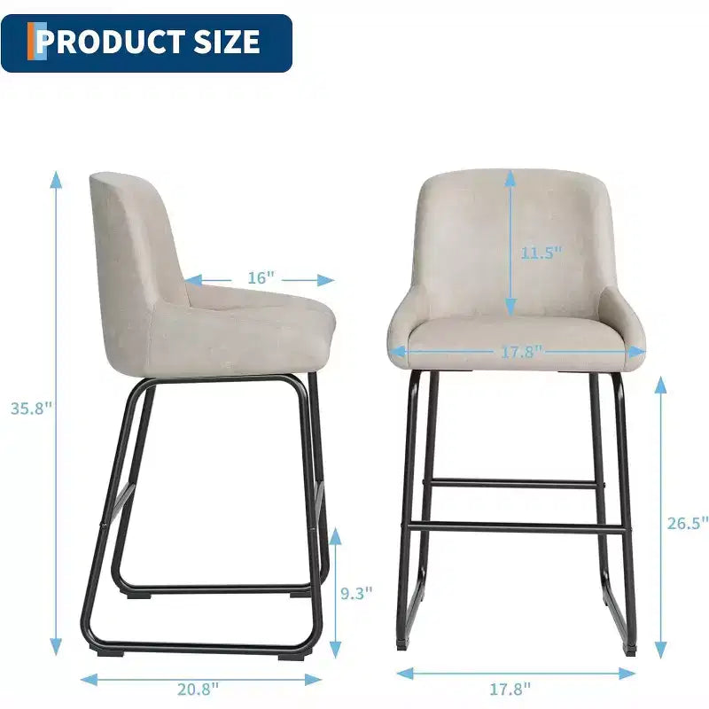 Tabourets de bar en cuir PU à hauteur de comptoir, hauteur d'assise 67,3 cm, dossier rembourré ergonomique et repose-pieds, cadre en métal robuste, chaises de bar sans accoudoirs rembourrées