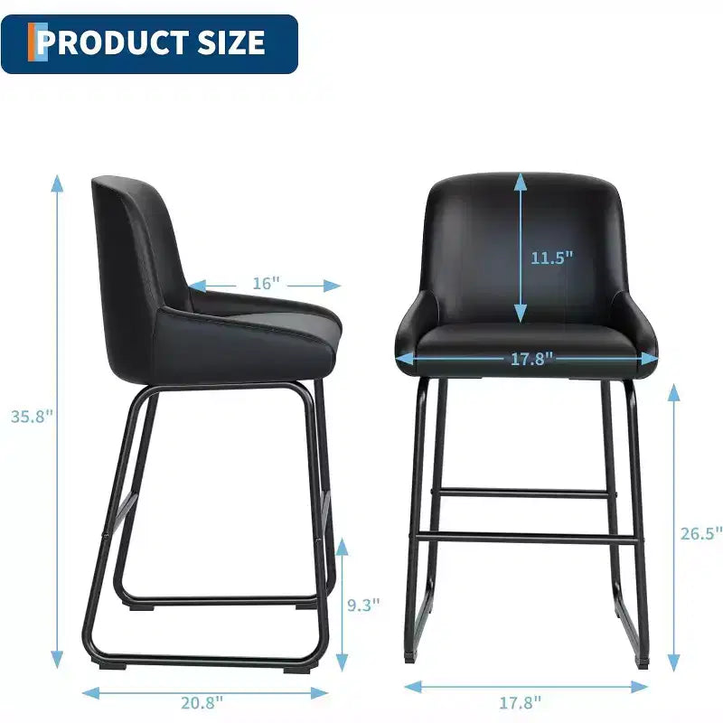 Tabourets de bar en cuir PU à hauteur de comptoir, hauteur d'assise 67,3 cm, dossier rembourré ergonomique et repose-pieds, cadre en métal robuste, chaises de bar sans accoudoirs rembourrées