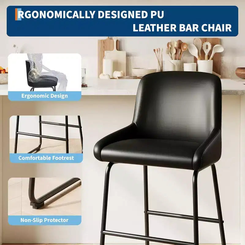 Tabourets de bar en cuir PU à hauteur de comptoir, hauteur d'assise 67,3 cm, dossier rembourré ergonomique et repose-pieds, cadre en métal robuste, chaises de bar sans accoudoirs rembourrées