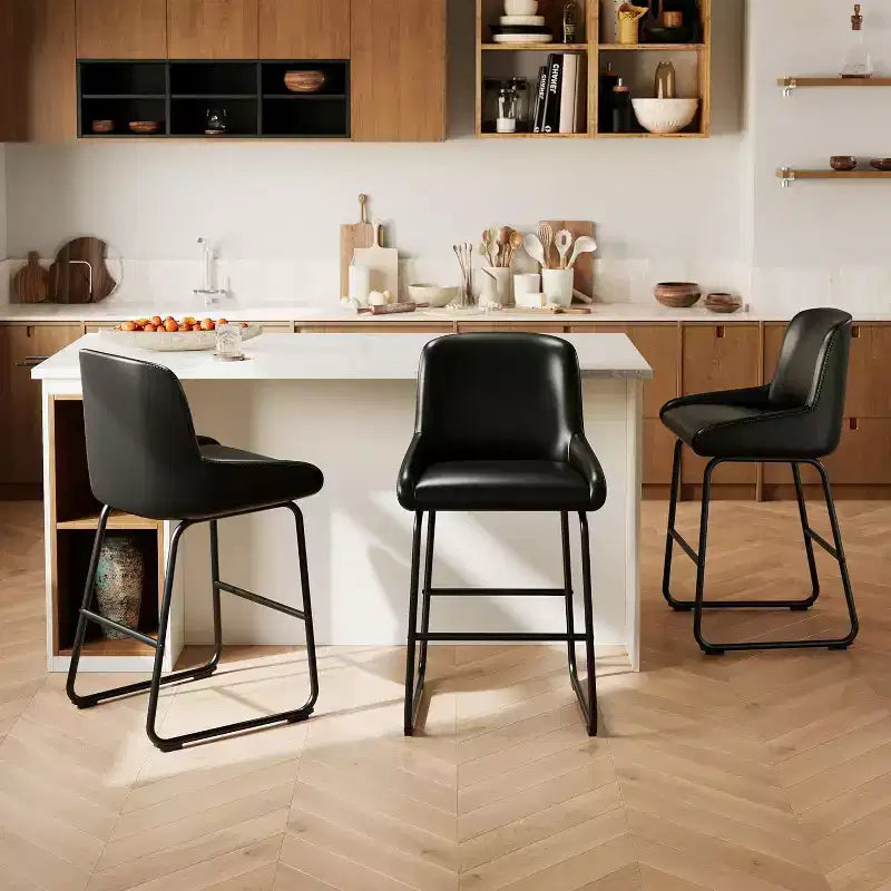 Tabourets de bar en cuir PU à hauteur de comptoir, hauteur d'assise 67,3 cm, dossier rembourré ergonomique et repose-pieds, cadre en métal robuste, chaises de bar sans accoudoirs rembourrées