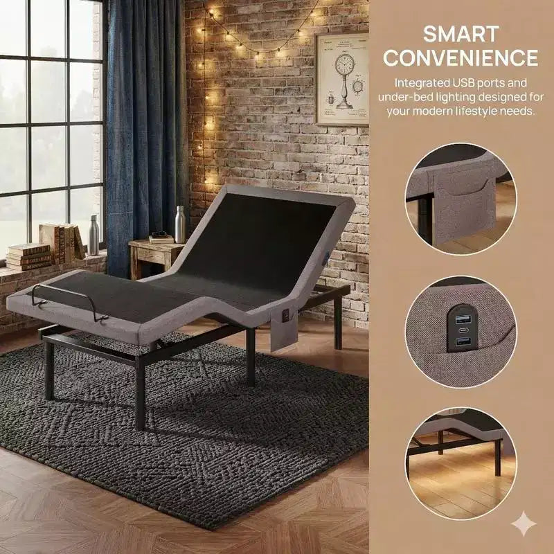 Cadre de lit électrique Twin XL, modes zéro gravité et zéro espace, cadre de lit réglable avec 4 ports USB et télécommande sans fil