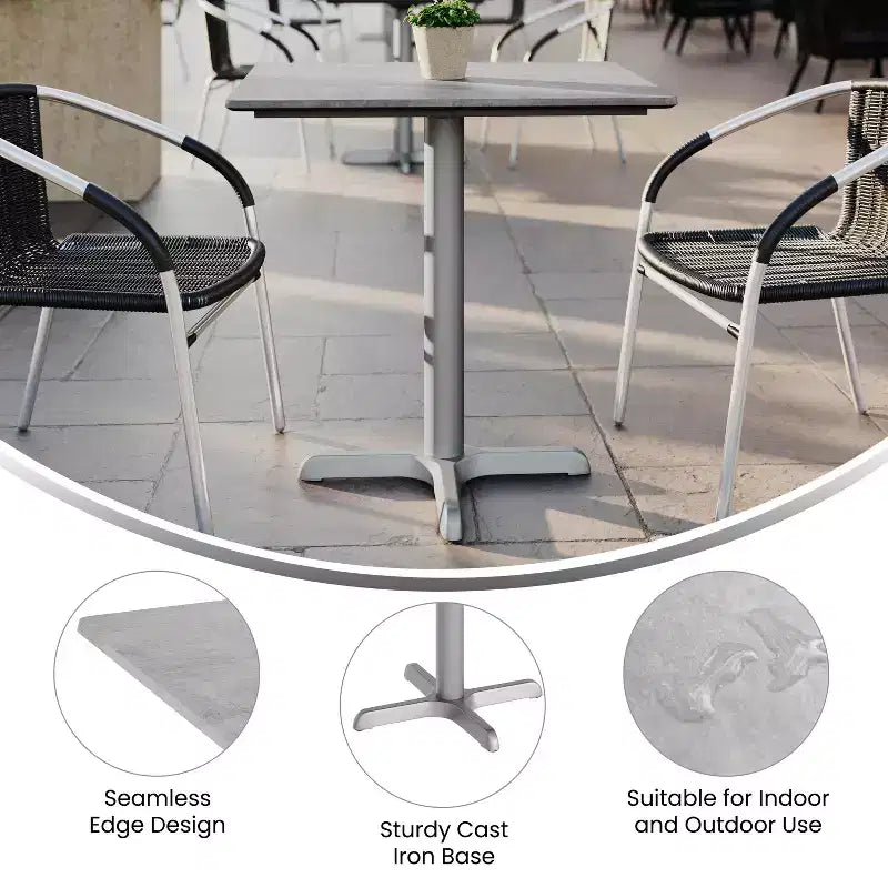 Plateau de table intérieur-extérieur avec technologie HPL TopGuard et base de table bistrot en fonte
