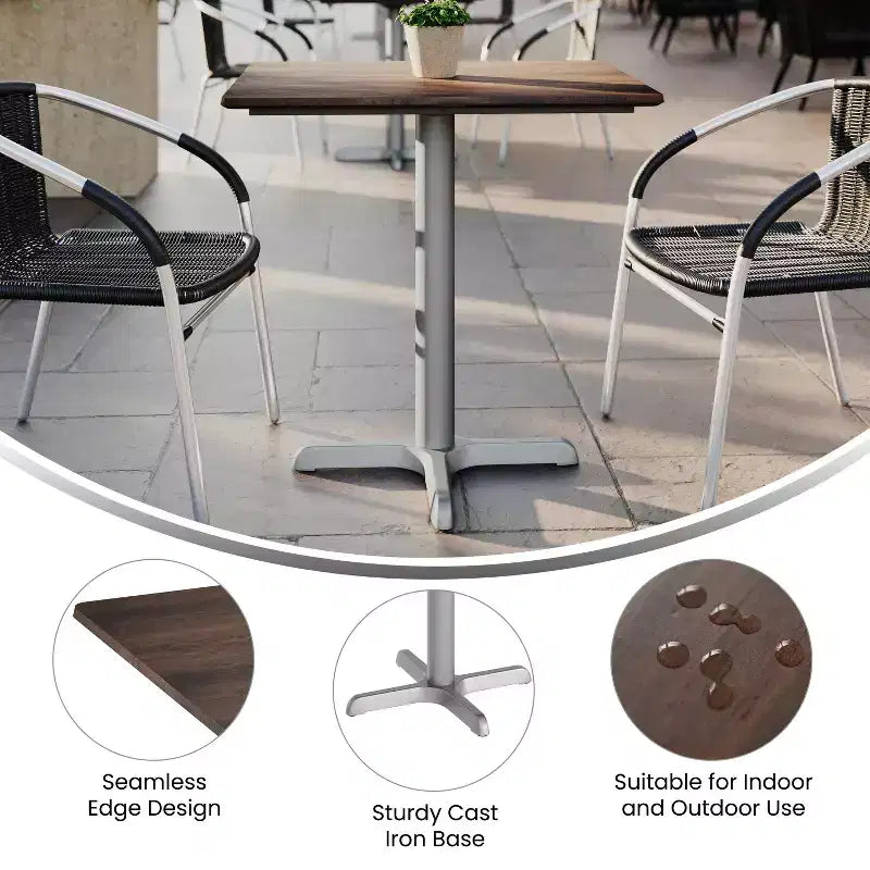 Plateau de table intérieur-extérieur avec technologie HPL TopGuard et base de table bistrot en fonte