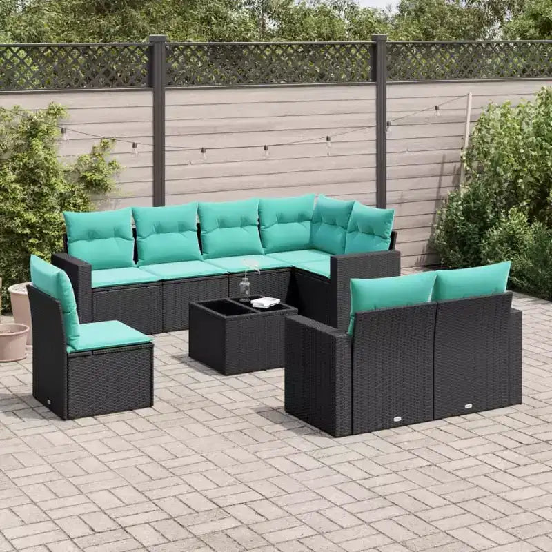 Ensemble de canapé de patio extérieur avec coussins en rotin synthétique noir