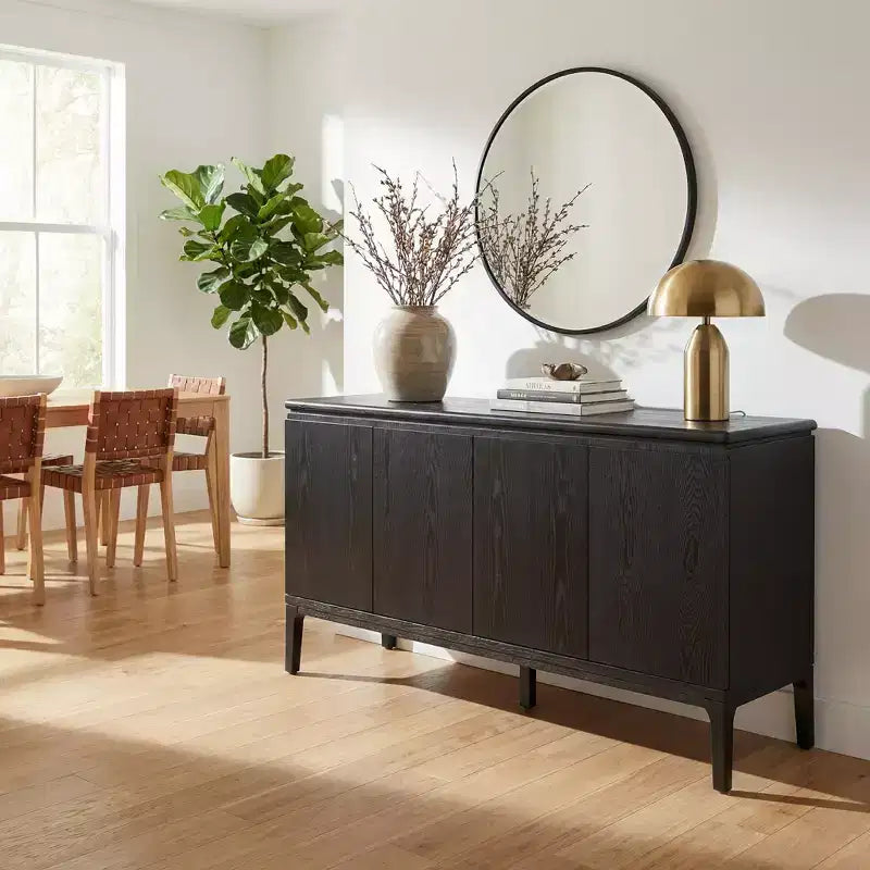 Buffet moderne de 59'' à 4 portes avec pieds en bois d'hévéa