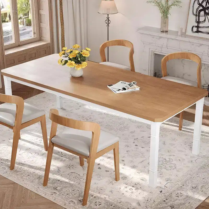 Table à manger longue industrielle pour 6-8 personnes, table de cuisine rectangulaire en bois avec cadre métallique robuste, style ferme moderne pour salle à manger et cuisine.
