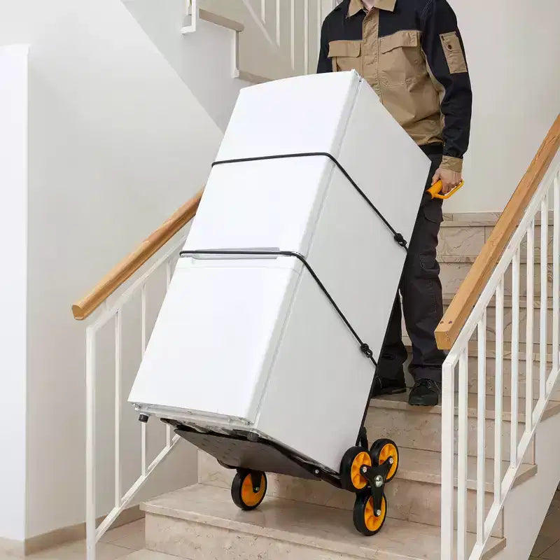 Chariot de transport d'escalier, capacité de 200 kg en montée, chariot pliant robuste avec poignée télescopique, noir + orange