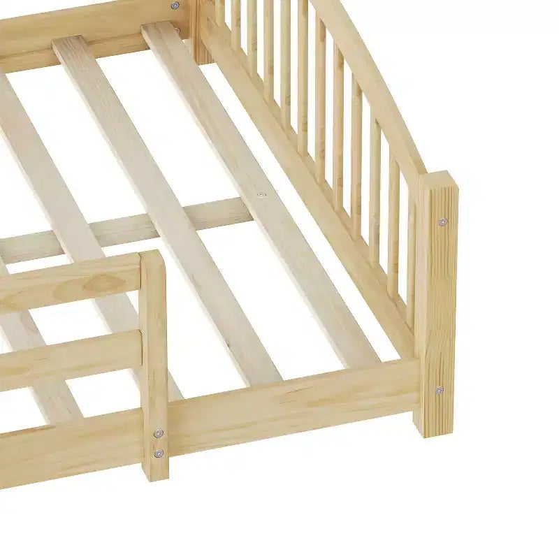 Lit Montessori pleine grandeur à profil bas avec rails de sécurité et tête de lit