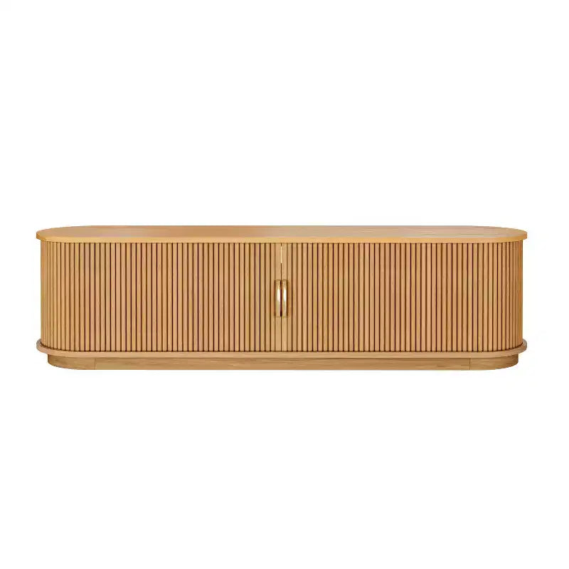 Meuble TV rustique vintage avec portes coulissantes à lattes en bois, meuble TV de ferme de 75 po avec tiroir (grain de bois naturel)
