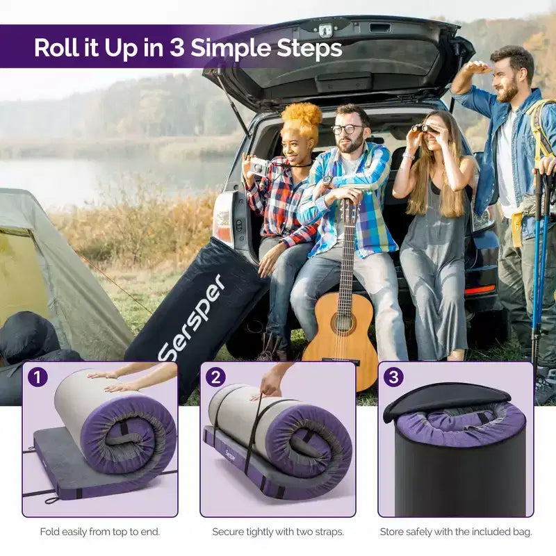 Matelas de camping et de VR de 10 cm avec poche latérale, imperméable et pliable