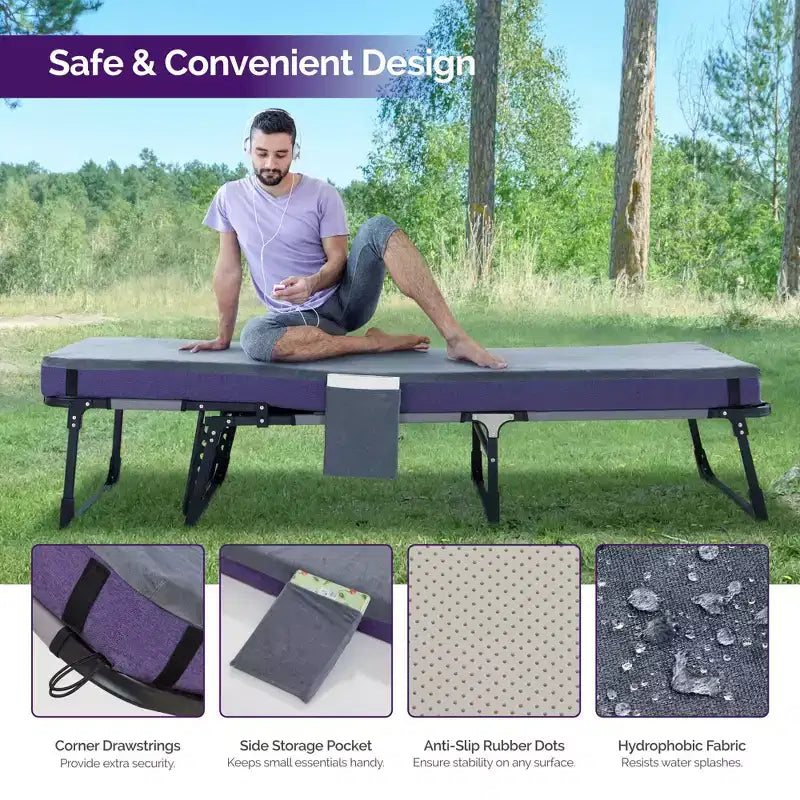 Matelas de camping et de VR de 10 cm avec poche latérale, imperméable et pliable