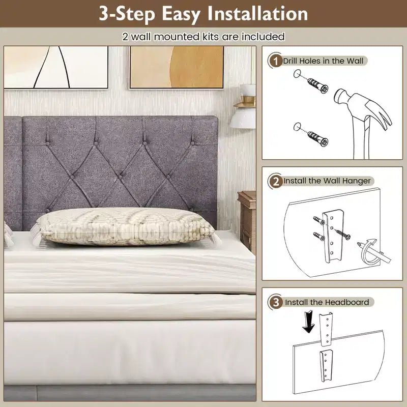 Tête de lit rembourrée pour lit simple avec revêtement en tissu réglable en hauteur
